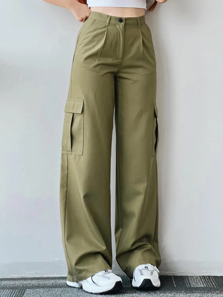 Y2K Women Vintage Cargo Pants Streetwear Techwear Korean Harajuku Parachute Pants Beige Sweatpants Wide Leg Joggers Trousers - Image 5