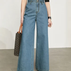 AMII Minimalist Fashion Women Jeans 2023 Autumn New Retro Style High-waiste Straight Loose Trousers Wide-leg Pants 12343402