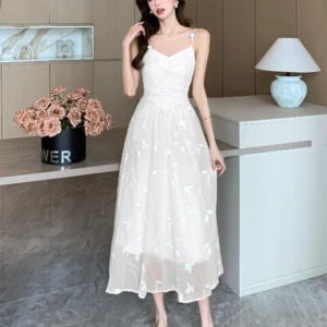 2024 Summer Ladies Elegant Prinrt Halter Mid-length Dress Backless Sleeveless Off Shoulder Dresses Female Party Club Vestidos