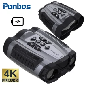 Ponbos Professional 300M Infrared Night Vision Telescope Camera 4K UHD 58MP 10X Zoom Digital Binoculars for Hunting Camping
