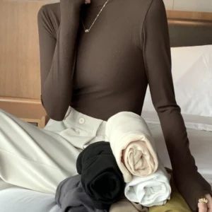2024 New Half-turtleneck Women Pullovers Bottom Shirts Sweater Jumper Elegant Korean Fashion Long-sleeved Knitted Tops Knitwear