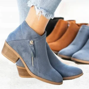 Women's Ankle Boots Winter Low Heel Suede Leather Boots Platform Punk Ladies Solid Color High Heel Shoes for Women Dropshipping