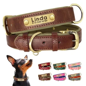 Custom Leather Dog Collar Soft Padded Dog Collars Personalized Pet ID Necklace Free Engraved Name Paw For Small Medium Dogs Pug