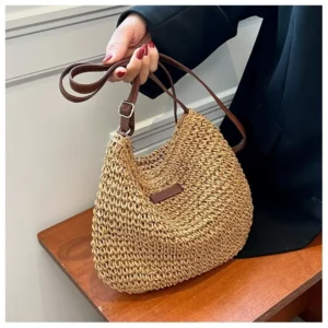 Ladies Summer Straw Woven Crossbody Bag Women Beach Holiday Shopping Woven Shoulder Handbag Messenger Purses for Women Bags