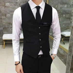 Men Waistcoat Formal Business Men's Suit Vest Waistcoat V Neck Sleeveless Slim Fit Single-breasted Cardigan Groom Wedding Coat